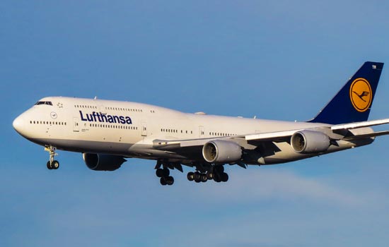 Lufthansa Boeing747 flying in the blue sky